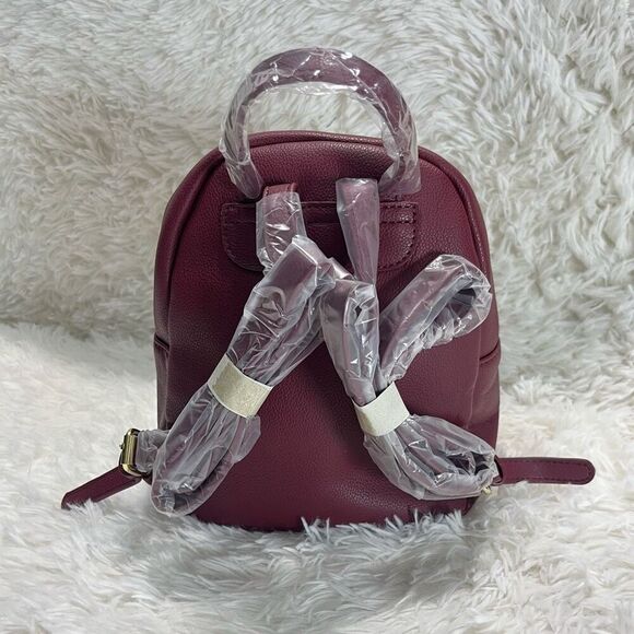 Mini Leather Backpack Wine Red with Goldtone Hardware Adjustable Straps - Picture 4 of 14